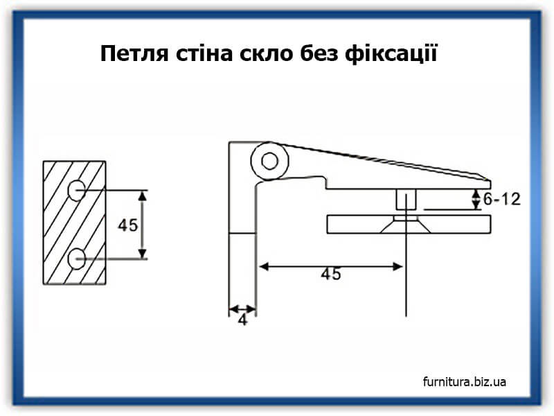 Петля стіна скло без фіксації розміри